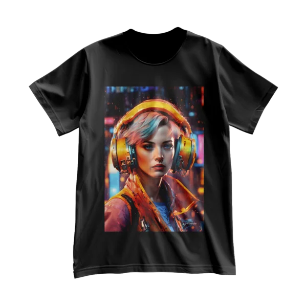 Woman with headset t-shirt by Delosantos Design