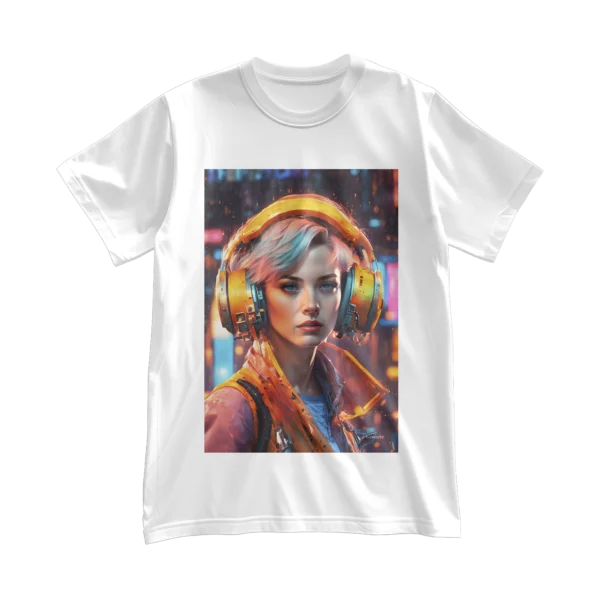 Woman with headset t-shirt by Delosantos Design