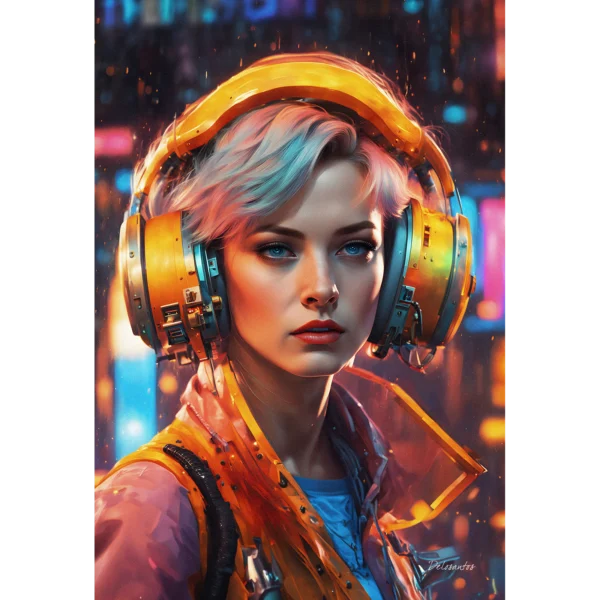 Woman with headset t-shirt by Delosantos Design